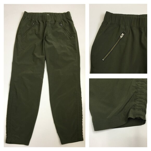 ATHLETA Olive Green Zip Pocket Adjustable Drawstring Hem Lightweight Pant - Picture 1 of 12